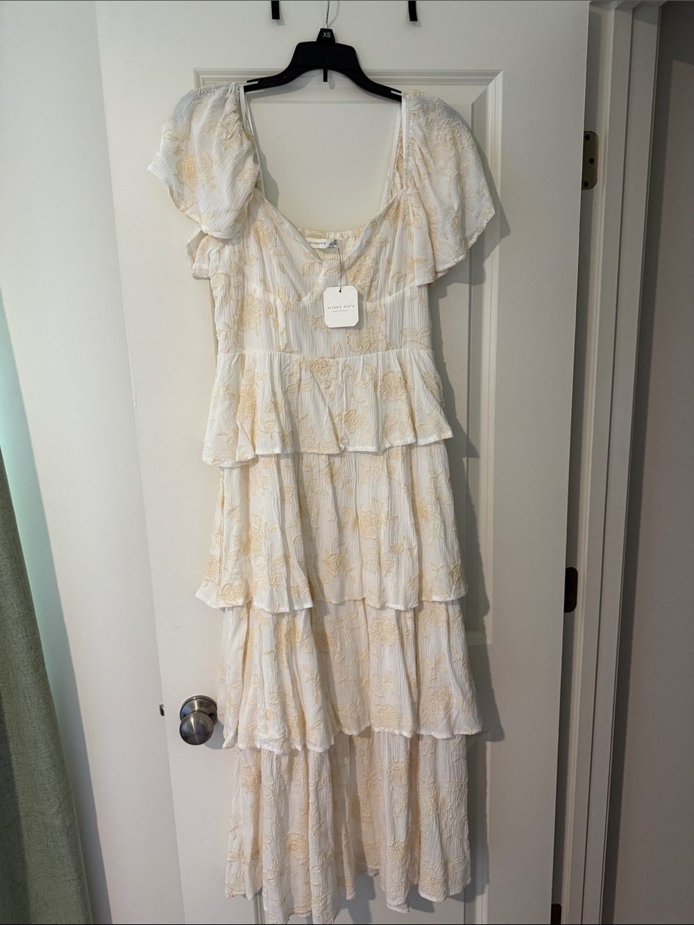 Altar'd State Cream and White Tiered Ruffle Maxi Dress